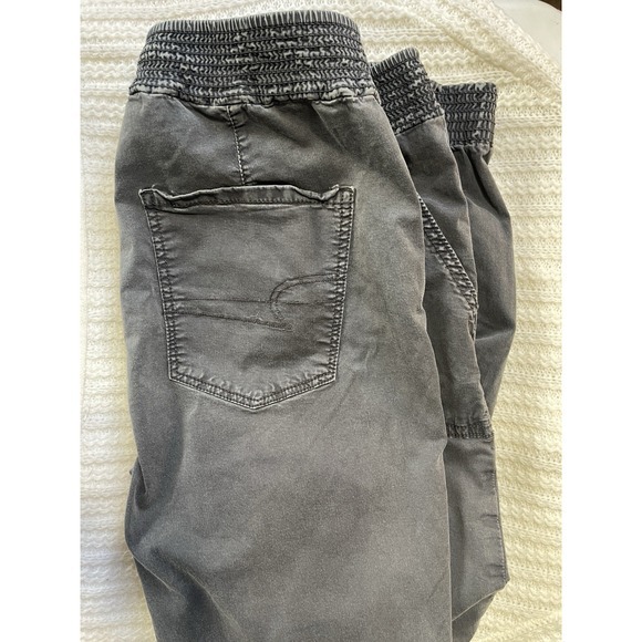 American Eagle 8 Short Jean Jogger Gray Washed Zipper Button Tie &  4 Pockets (D - Picture 4 of 6